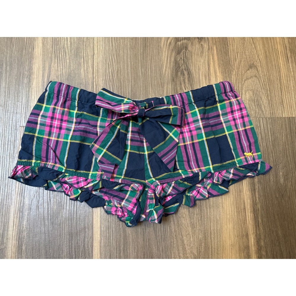 Y2K 2008 Victoria's Secret PINK Micro Shorts Women's S‎ Pink/Navy Plaid Ruffle
